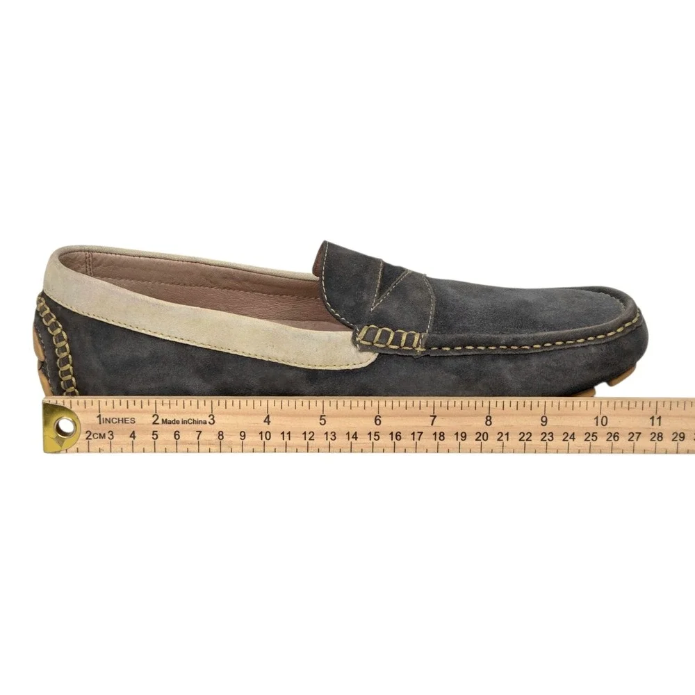 Donald J Pliner Loafers Mens 9.5 Grey Suede Penny Driver Contrast Stitch Slip On